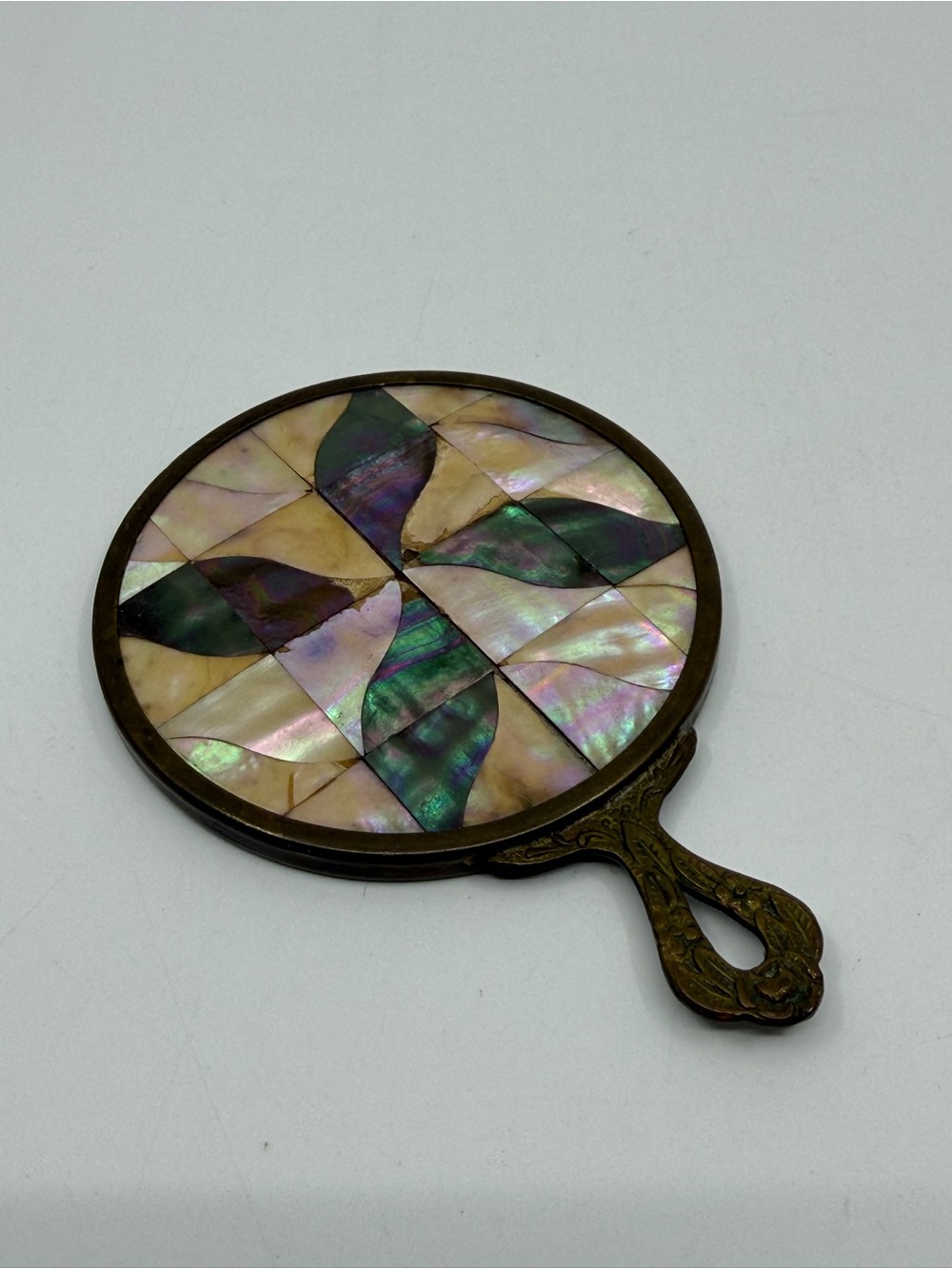 Vintage Mother of Pearl Hand Mirror - Iridescent Mosaic